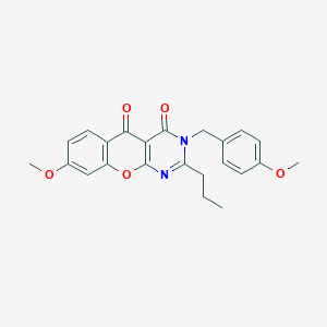 molecular formula C23H22N2O5 B2648357 8-methoxy-3-(4-methoxybenzyl)-2-propyl-3H-chromeno[2,3-d]pyrimidine-4,5-dione CAS No. 883954-87-8