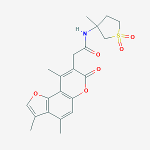 molecular formula C21H23NO6S B264836 N-(3-methyl-1,1-dioxidotetrahydro-3-thienyl)-2-(3,4,9-trimethyl-7-oxo-7H-furo[2,3-f]chromen-8-yl)acetamide 