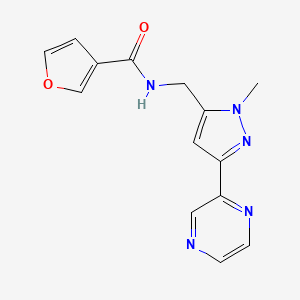 molecular formula C14H13N5O2 B2648360 N-((1-methyl-3-(pyrazin-2-yl)-1H-pyrazol-5-yl)methyl)furan-3-carboxamide CAS No. 2034508-38-6
