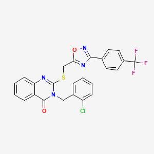 molecular formula C25H16ClF3N4O2S B2648374 3-(2-chlorobenzyl)-2-(((3-(4-(trifluoromethyl)phenyl)-1,2,4-oxadiazol-5-yl)methyl)thio)quinazolin-4(3H)-one CAS No. 2034489-55-7
