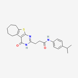 molecular formula C23H27N3O2S B2648395 N-(4-isopropylphenyl)-3-(4-oxo-3,5,6,7,8,9-hexahydro-4H-cyclohepta[4,5]thieno[2,3-d]pyrimidin-2-yl)propanamide CAS No. 950443-86-4
