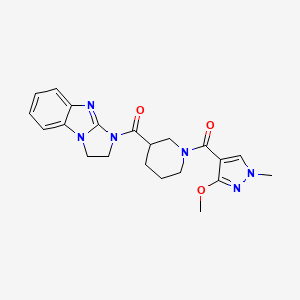 molecular formula C21H24N6O3 B2648408 (2,3-dihydro-1H-benzo[d]imidazo[1,2-a]imidazol-1-yl)(1-(3-methoxy-1-methyl-1H-pyrazole-4-carbonyl)piperidin-3-yl)methanone CAS No. 1226427-08-2