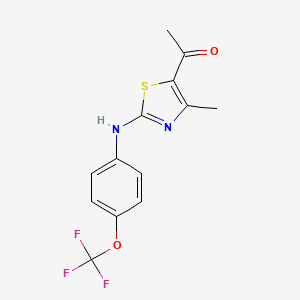 molecular formula C13H11F3N2O2S B2648414 1-(5-Methyl-3-((4-(trifluoromethoxy)phenyl)amino)-2,4-thiazolyl)ethan-1-one CAS No. 497083-29-1