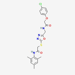 2-(4-chlorophenoxy)-N-((5-((2-(mesitylamino)-2-oxoethyl)thio)-1,3,4-oxadiazol-2-yl)methyl)acetamide