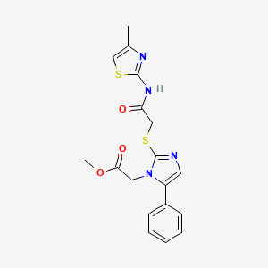 molecular formula C18H18N4O3S2 B2648446 methyl 2-(2-((2-((4-methylthiazol-2-yl)amino)-2-oxoethyl)thio)-5-phenyl-1H-imidazol-1-yl)acetate CAS No. 1207021-78-0