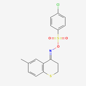 molecular formula C16H14ClNO3S2 B2648456 [(4E)-6-methyl-3,4-dihydro-2H-1-benzothiopyran-4-ylidene]amino 4-chlorobenzene-1-sulfonate CAS No. 383146-43-8