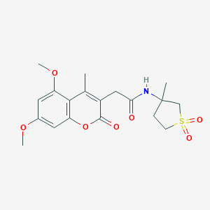 molecular formula C19H23NO7S B264846 2-(5,7-dimethoxy-4-methyl-2-oxo-2H-chromen-3-yl)-N-(3-methyl-1,1-dioxidotetrahydro-3-thienyl)acetamide 
