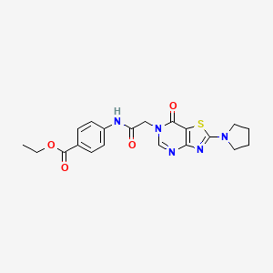molecular formula C20H21N5O4S B2648460 ethyl 4-(2-(7-oxo-2-(pyrrolidin-1-yl)thiazolo[4,5-d]pyrimidin-6(7H)-yl)acetamido)benzoate CAS No. 1223795-49-0