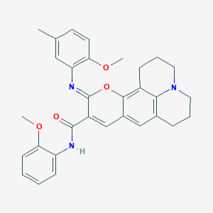 molecular formula C31H31N3O4 B2648463 (11Z)-11-[(2-methoxy-5-methylphenyl)imino]-N-(2-methoxyphenyl)-2,3,6,7-tetrahydro-1H,5H,11H-pyrano[2,3-f]pyrido[3,2,1-ij]quinoline-10-carboxamide CAS No. 1322029-00-4