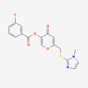 molecular formula C17H13FN2O4S B2648471 6-(((1-methyl-1H-imidazol-2-yl)thio)methyl)-4-oxo-4H-pyran-3-yl 3-fluorobenzoate CAS No. 877815-94-6