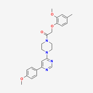 molecular formula C25H28N4O4 B2648498 2-(2-甲氧基-4-甲基苯氧基)-1-(4-(6-(4-甲氧基苯基)嘧啶-4-基)哌嗪-1-基)乙酮 CAS No. 1351589-55-3