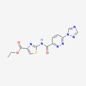 molecular formula C13H11N7O3S B2648511 ethyl 2-(6-(1H-1,2,4-triazol-1-yl)pyridazine-3-carboxamido)thiazole-4-carboxylate CAS No. 1448074-97-2