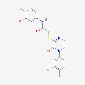 molecular formula C20H17ClFN3O2S B2648515 2-((4-(3-chloro-4-methylphenyl)-3-oxo-3,4-dihydropyrazin-2-yl)thio)-N-(3-fluoro-4-methylphenyl)acetamide CAS No. 899759-02-5