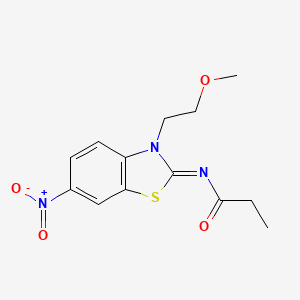 molecular formula C13H15N3O4S B2648537 (Z)-N-(3-(2-甲氧基乙基)-6-硝基苯并[d]噻唑-2(3H)-亚甲基)丙酰胺 CAS No. 1164535-97-0