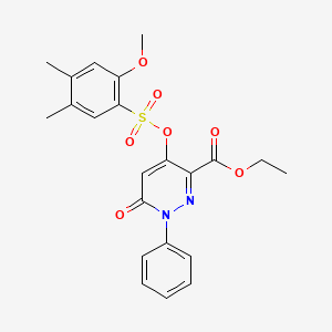 molecular formula C22H22N2O7S B2648545 Ethyl 4-(((2-methoxy-4,5-dimethylphenyl)sulfonyl)oxy)-6-oxo-1-phenyl-1,6-dihydropyridazine-3-carboxylate CAS No. 899992-01-9