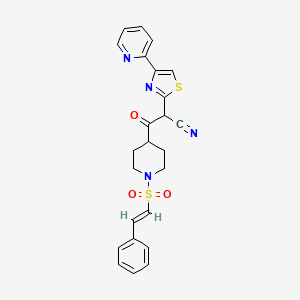 3-oxo-3-[1-[(E)-2-phenylethenyl]sulfonylpiperidin-4-yl]-2-(4-pyridin-2-yl-1,3-thiazol-2-yl)propanenitrile