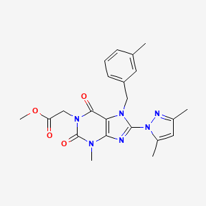 molecular formula C22H24N6O4 B2648554 methyl 2-[8-(3,5-dimethyl-1H-pyrazol-1-yl)-3-methyl-7-[(3-methylphenyl)methyl]-2,6-dioxo-2,3,6,7-tetrahydro-1H-purin-1-yl]acetate CAS No. 1020454-71-0