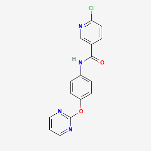 molecular formula C16H11ClN4O2 B2648555 6-chloro-N-[4-(pyrimidin-2-yloxy)phenyl]pyridine-3-carboxamide CAS No. 1375213-00-5