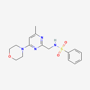 molecular formula C16H20N4O3S B2648557 N-((4-methyl-6-morpholinopyrimidin-2-yl)methyl)benzenesulfonamide CAS No. 1797977-83-3