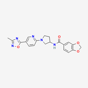 molecular formula C20H19N5O4 B2648560 N-(1-(5-(3-甲基-1,2,4-恶二唑-5-基)吡啶-2-基)吡咯烷-3-基)苯并[d][1,3]二氧杂环-5-甲酰胺 CAS No. 1396761-41-3