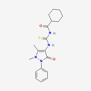 molecular formula C19H24N4O2S B2648573 N-[(1,5-dimethyl-3-oxo-2-phenylpyrazol-4-yl)carbamothioyl]cyclohexanecarboxamide CAS No. 446309-74-6