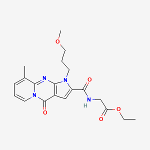 molecular formula C20H24N4O5 B2648576 Ethyl 2-(1-(3-methoxypropyl)-9-methyl-4-oxo-1,4-dihydropyrido[1,2-a]pyrrolo[2,3-d]pyrimidine-2-carboxamido)acetate CAS No. 900873-83-8
