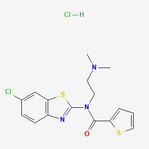 molecular formula C16H17Cl2N3OS2 B2648578 N-(6-chlorobenzo[d]thiazol-2-yl)-N-(2-(dimethylamino)ethyl)thiophene-2-carboxamide hydrochloride CAS No. 1215522-90-9