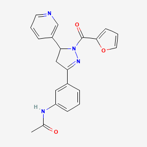 molecular formula C21H18N4O3 B2648608 N-(3-(1-(furan-2-carbonyl)-5-(pyridin-3-yl)-4,5-dihydro-1H-pyrazol-3-yl)phenyl)acetamide CAS No. 1448027-54-0