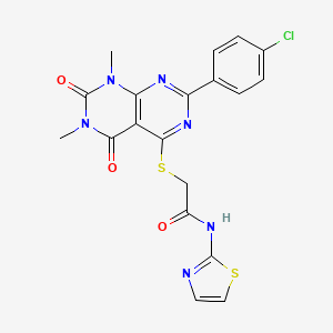 2-((2-(4-chlorophenyl)-6,8-dimethyl-5,7-dioxo-5,6,7,8-tetrahydropyrimido[4,5-d]pyrimidin-4-yl)thio)-N-(thiazol-2-yl)acetamide
