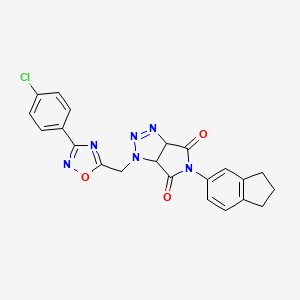 molecular formula C22H17ClN6O3 B2648623 1-((3-(4-chlorophenyl)-1,2,4-oxadiazol-5-yl)methyl)-5-(2,3-dihydro-1H-inden-5-yl)-1,6a-dihydropyrrolo[3,4-d][1,2,3]triazole-4,6(3aH,5H)-dione CAS No. 1170424-18-6