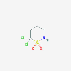 molecular formula C4H7Cl2NO2S B2648627 6,6-Dichlorothiazinane 1,1-dioxide CAS No. 2241141-07-9