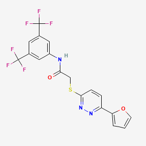 molecular formula C18H11F6N3O2S B2648636 N-(3,5-双(三氟甲基)苯基)-2-((6-(呋喃-2-基)嘧啶嗪-3-基)硫代)乙酰胺 CAS No. 922958-39-2