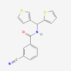 molecular formula C17H12N2OS2 B2648639 3-cyano-N-(thiophen-2-yl(thiophen-3-yl)methyl)benzamide CAS No. 2034611-75-9