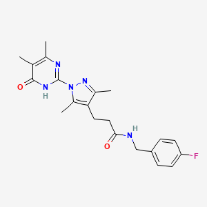 molecular formula C21H24FN5O2 B2648647 3-(1-(4,5-dimethyl-6-oxo-1,6-dihydropyrimidin-2-yl)-3,5-dimethyl-1H-pyrazol-4-yl)-N-(4-fluorobenzyl)propanamide CAS No. 1172549-89-1