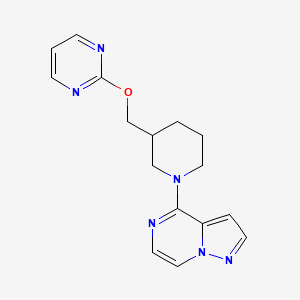 molecular formula C16H18N6O B2648655 4-[3-(Pyrimidin-2-yloxymethyl)piperidin-1-yl]pyrazolo[1,5-a]pyrazine CAS No. 2379994-43-9