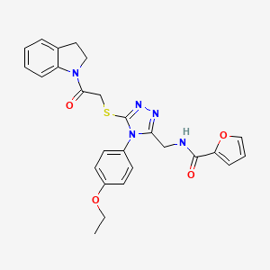 molecular formula C26H25N5O4S B2648662 N-((4-(4-ethoxyphenyl)-5-((2-(indolin-1-yl)-2-oxoethyl)thio)-4H-1,2,4-triazol-3-yl)methyl)furan-2-carboxamide CAS No. 310450-80-7