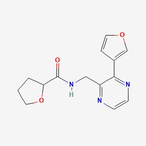 molecular formula C14H15N3O3 B2648674 N-((3-(furan-3-yl)pyrazin-2-yl)methyl)tetrahydrofuran-2-carboxamide CAS No. 2034423-28-2