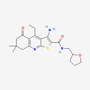 molecular formula C21H27N3O3S B2648681 3-amino-4-ethyl-7,7-dimethyl-5-oxo-N-(oxolan-2-ylmethyl)-6,8-dihydrothieno[2,3-b]quinoline-2-carboxamide CAS No. 670271-41-7