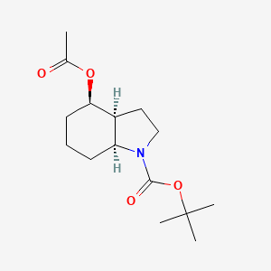 molecular formula C15H25NO4 B2648685 1H-Indole-1-carboxylic acid, 4-(acetyloxy)octahydro-, 1,1-dimethylethyl ester, (3aS,4R,7aS)- CAS No. 543910-44-7