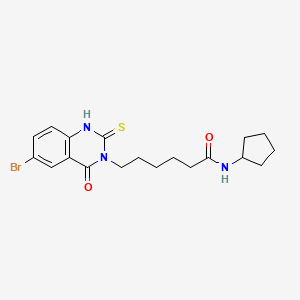 molecular formula C19H24BrN3O2S B2648705 6-(6-溴-4-氧代-2-硫代亚磺酰基-1H-喹唑啉-3-基)-N-环戊基己酰胺 CAS No. 422288-23-1