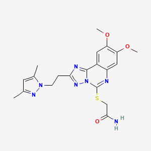 molecular formula C20H23N7O3S B2648706 2-((2-(2-(3,5-dimethyl-1H-pyrazol-1-yl)ethyl)-8,9-dimethoxy-[1,2,4]triazolo[1,5-c]quinazolin-5-yl)thio)acetamide CAS No. 1015860-98-6