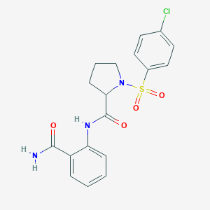 molecular formula C18H18ClN3O4S B264873 N-(2-carbamoylphenyl)-1-[(4-chlorophenyl)sulfonyl]prolinamide 