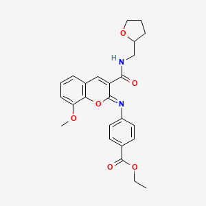 molecular formula C25H26N2O6 B2648742 ethyl 4-({(2Z)-8-methoxy-3-[(tetrahydrofuran-2-ylmethyl)carbamoyl]-2H-chromen-2-ylidene}amino)benzoate CAS No. 1327196-88-2