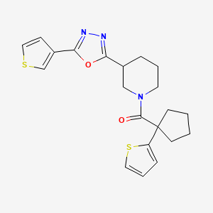 (1-(Thiophen-2-yl)cyclopentyl)(3-(5-(thiophen-3-yl)-1,3,4-oxadiazol-2-yl)piperidin-1-yl)methanone