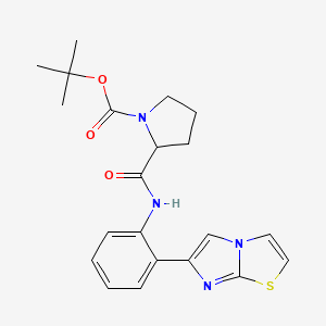 molecular formula C21H24N4O3S B2648746 叔丁基2-((2-(咪唑并[2,1-b]噻唑-6-基)苯基)氨基甲酰基)吡咯烷-1-羧酸酯 CAS No. 1704492-88-5