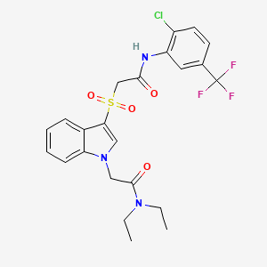 molecular formula C23H23ClF3N3O4S B2648753 2-(3-((2-((2-氯-5-(三氟甲基)苯基)氨基)-2-氧代乙基)磺酰基)-1H-吲哚-1-基)-N,N-二乙基乙酰胺 CAS No. 878056-71-4