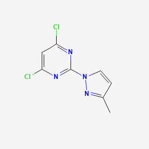 molecular formula C8H6Cl2N4 B2648775 4,6-二氯-2-(3-甲基-1H-吡唑-1-基)嘧啶 CAS No. 1289010-13-4