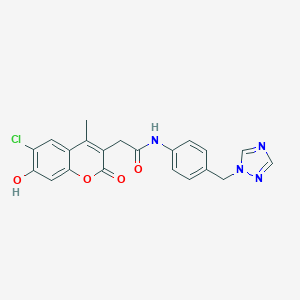 molecular formula C21H17ClN4O4 B264882 2-(6-chloro-7-hydroxy-4-methyl-2-oxo-2H-chromen-3-yl)-N-[4-(1H-1,2,4-triazol-1-ylmethyl)phenyl]acetamide 