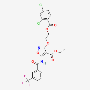 molecular formula C23H17Cl2F3N2O7 B2648842 Ethyl 3-{2-[(2,4-dichlorobenzoyl)oxy]ethoxy}-5-{[3-(trifluoromethyl)benzoyl]amino}-4-isoxazolecarboxylate CAS No. 303997-13-9