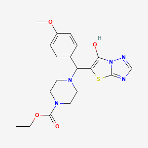 Ethyl 4-((6-hydroxythiazolo[3,2-b][1,2,4]triazol-5-yl)(4-methoxyphenyl)methyl)piperazine-1-carboxylate